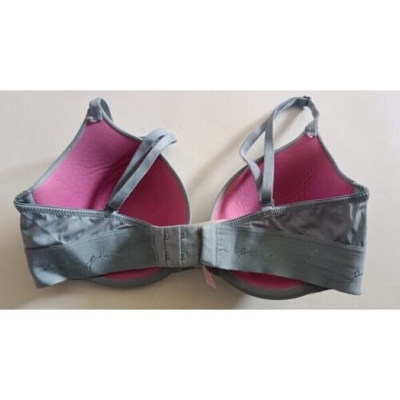 Victoria's Secret PINK Bra Sz 32 D Blue Lightly Lined Wear Everywhere Logo Band - Picture 2 of 8